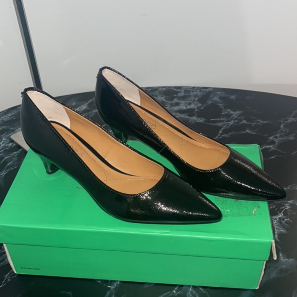 Women’s Dress Shoes Size 7.5 Black ASILAH Crinkle Patent J.RENEE Pumps AUTHENTIC - Picture 4 of 9